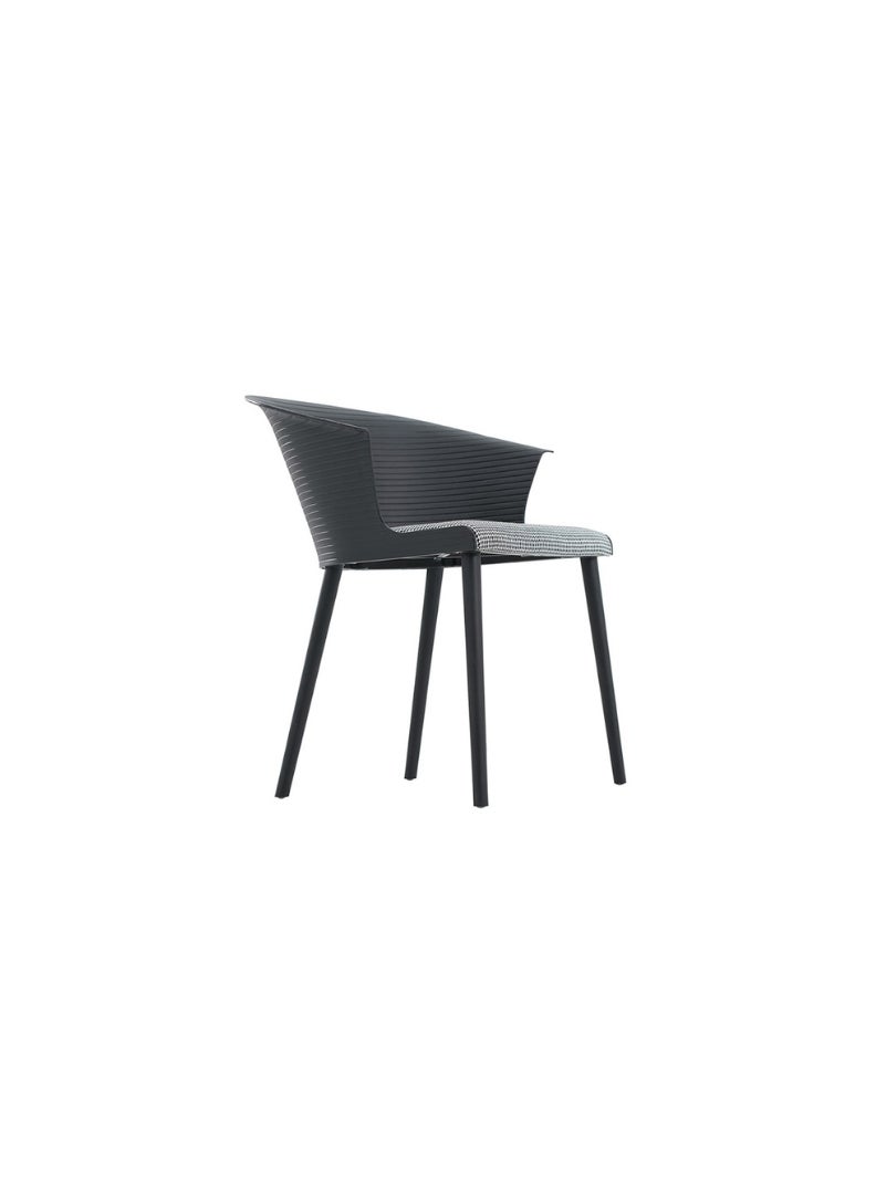 Royaloak Brix Fiber Cafe Chair, Fiber Construction, Moulded Fiber Sturdy Legs, Ergonomically Designed with Curved Backrest & Armrest, Fabric Upholstered Cushion Seat, Dual Color Grey & Black. - Image 4